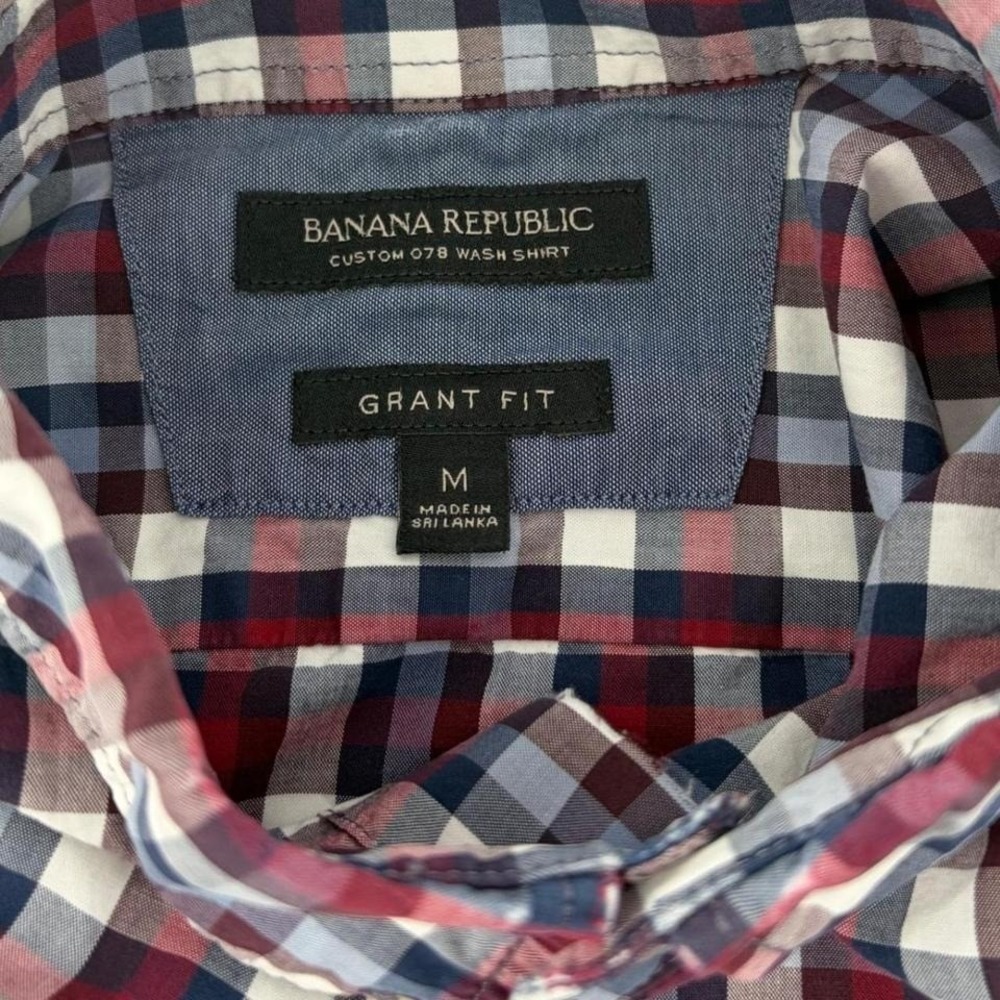 Banana Republic Grant Fit 078 Wash Shirt Red Blue Plaid Button Down Mens M - Picture 5 of 8